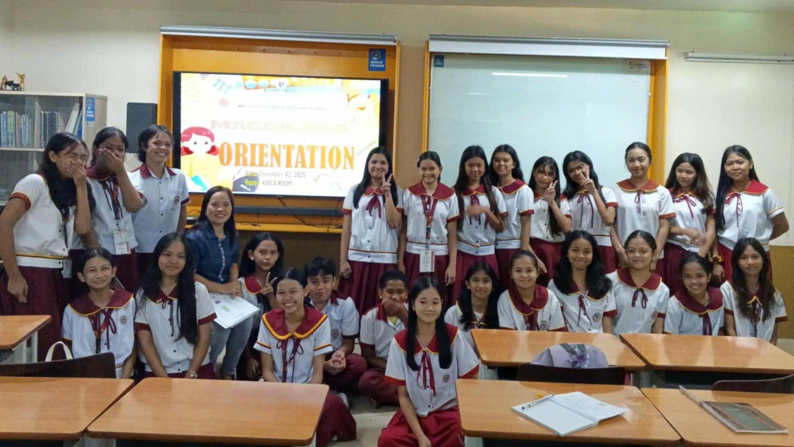 Students and teacher at a classroom orientation