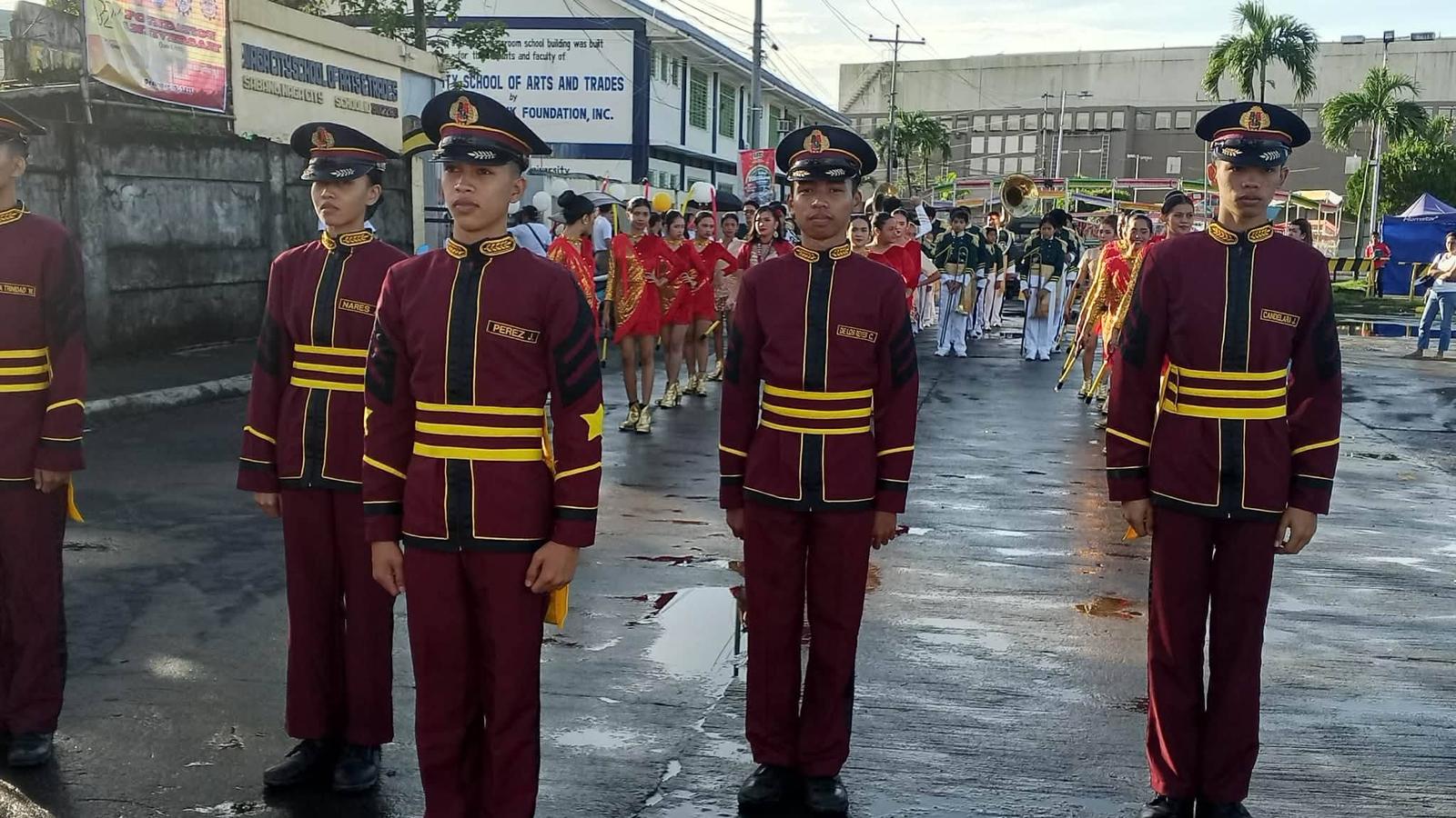Cadets in maroon band uniforms